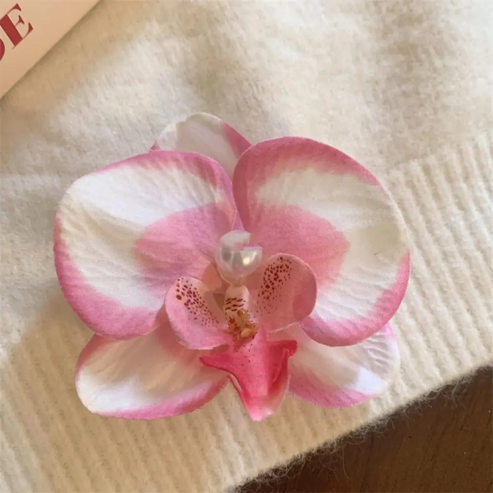 Pince à cheveux en forme de fleur d'orchidée rose, ornement pour cheveux, accessoires pour cheveux, barrettes bohèmes, barrettes latérales, coiffe, épingle à cheveux en forme d'orchidée