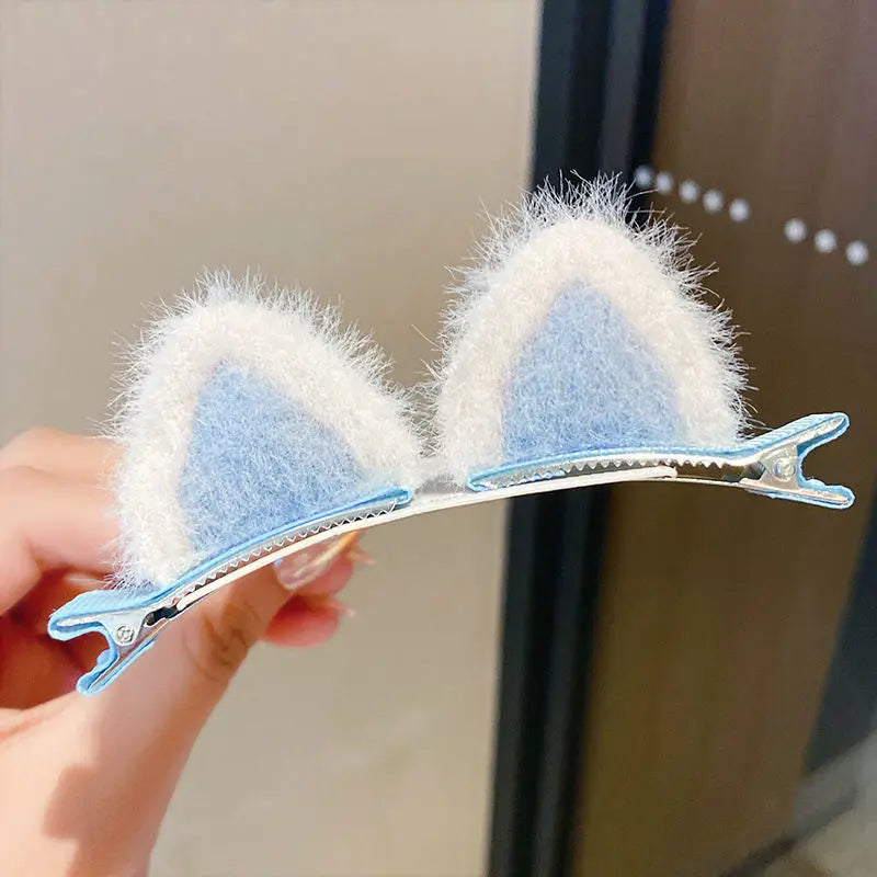 2PCS New Plush Cat Ears Hairpins Girls Hair Clips Hair Accessories Women Cute Sweet Barrettes Kids Fashion Headwear Ornaments
