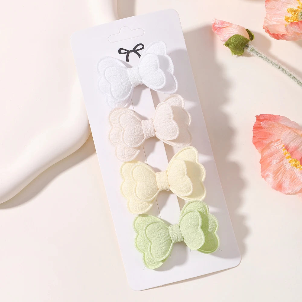 4Pcs/set Candy Colored Hair Clip Set for Girls Double Layered Bow Cute Bangs hair clip Cotton Safe Children's Hair Accessories