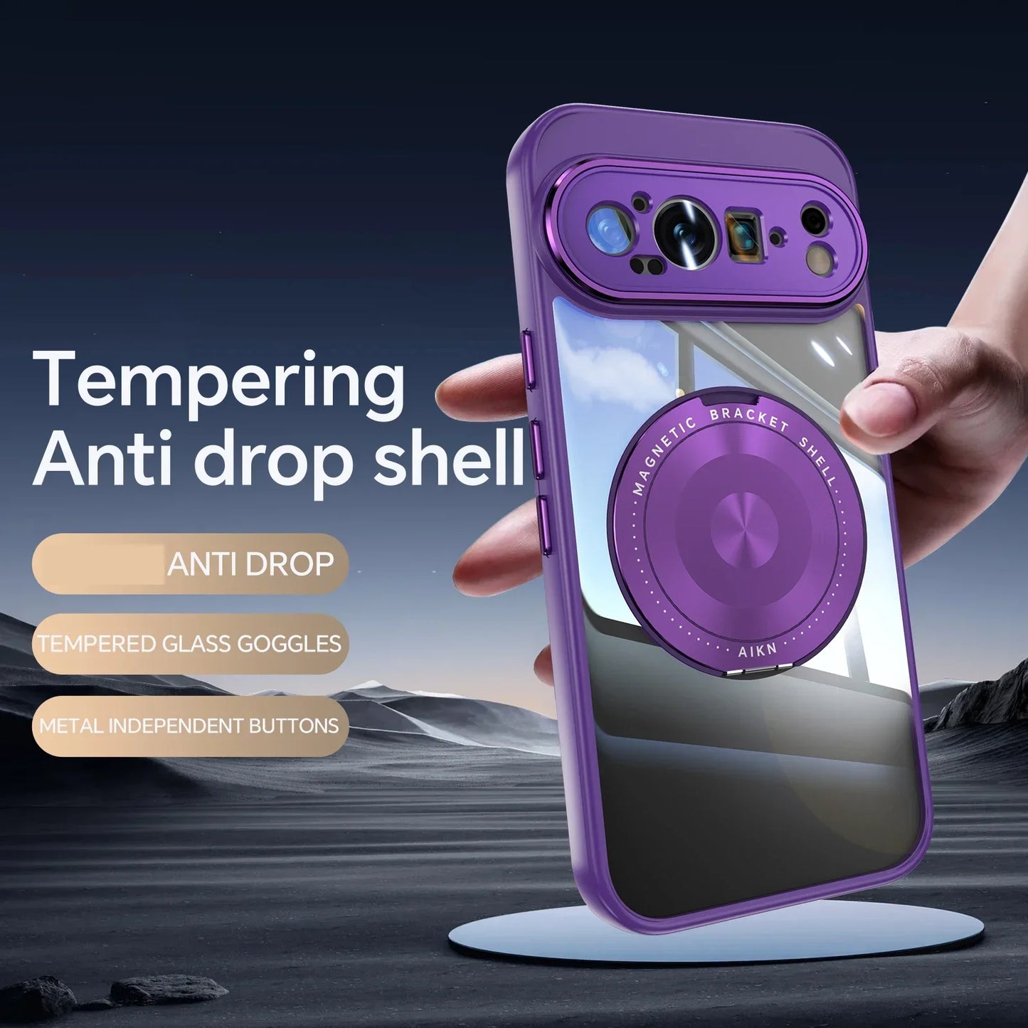 Transparent Acrylic Phone Case for Google Pixel 9 Pro XL 8 A Pro with Magnetic Bracket TPU Shockproof Camera Protection Cover