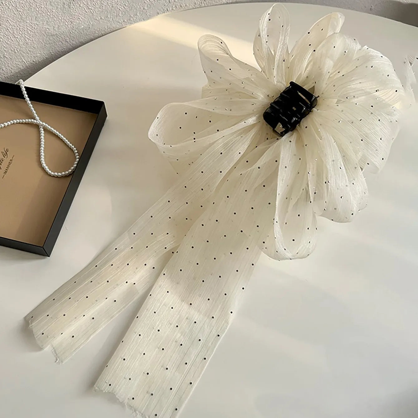 Summer Sweet Mesh Tulle Big Bow Hair Claw Clips for Women Solid colors Elegant Bowknot Ponytail clip New Headdress Accessories