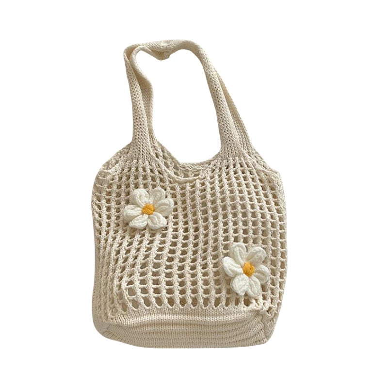 Women Knitted Shoulder Bag Fashion Tote Handbag Large Capacity Summer Beach Bag Lightweight Casual Top Handle Bag Chic Hobo Bag