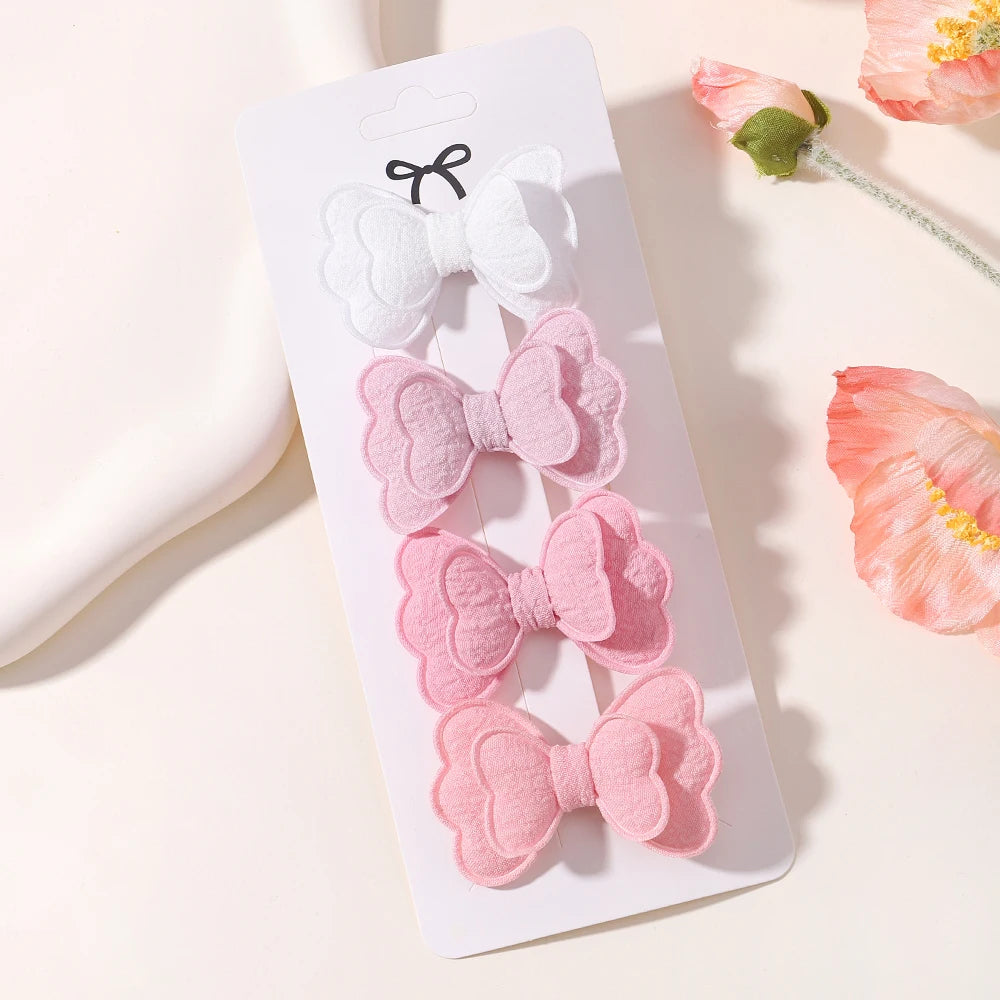4Pcs/set Candy Colored Hair Clip Set for Girls Double Layered Bow Cute Bangs hair clip Cotton Safe Children's Hair Accessories