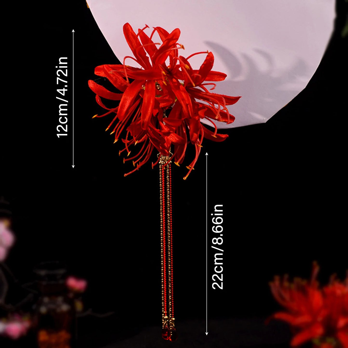 Chinese Hanfu Hair Accessories Red Flower Long Tassels Hair Clip Hairpins Barrettes Vintage Dress Accessories Headwear Jewelry