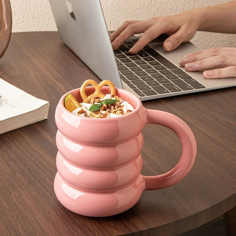 Pink Donuts High-value Ceramic Cups, Creative Coffee Milk Cups, Household Large-capacity Water Cups, Couple Mugs