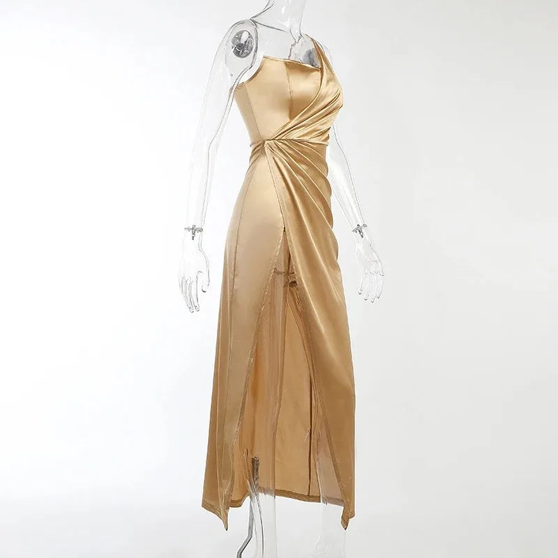 Elegant Strapless Spaghetti Satin Dress Y2K Summer Elegant Sexy Slim Dress Strap Woman Evening Dress Birthday Party Elegant Robe