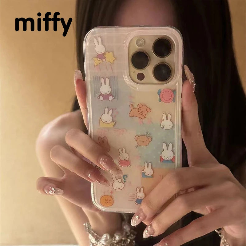 Kawaii Miffy 7/8/XS/XR/11/12/13/14/15/16 ProMax All Inclusive Silicone Transparent Soft Shell Anti-drop Phone Case Christmas Toy