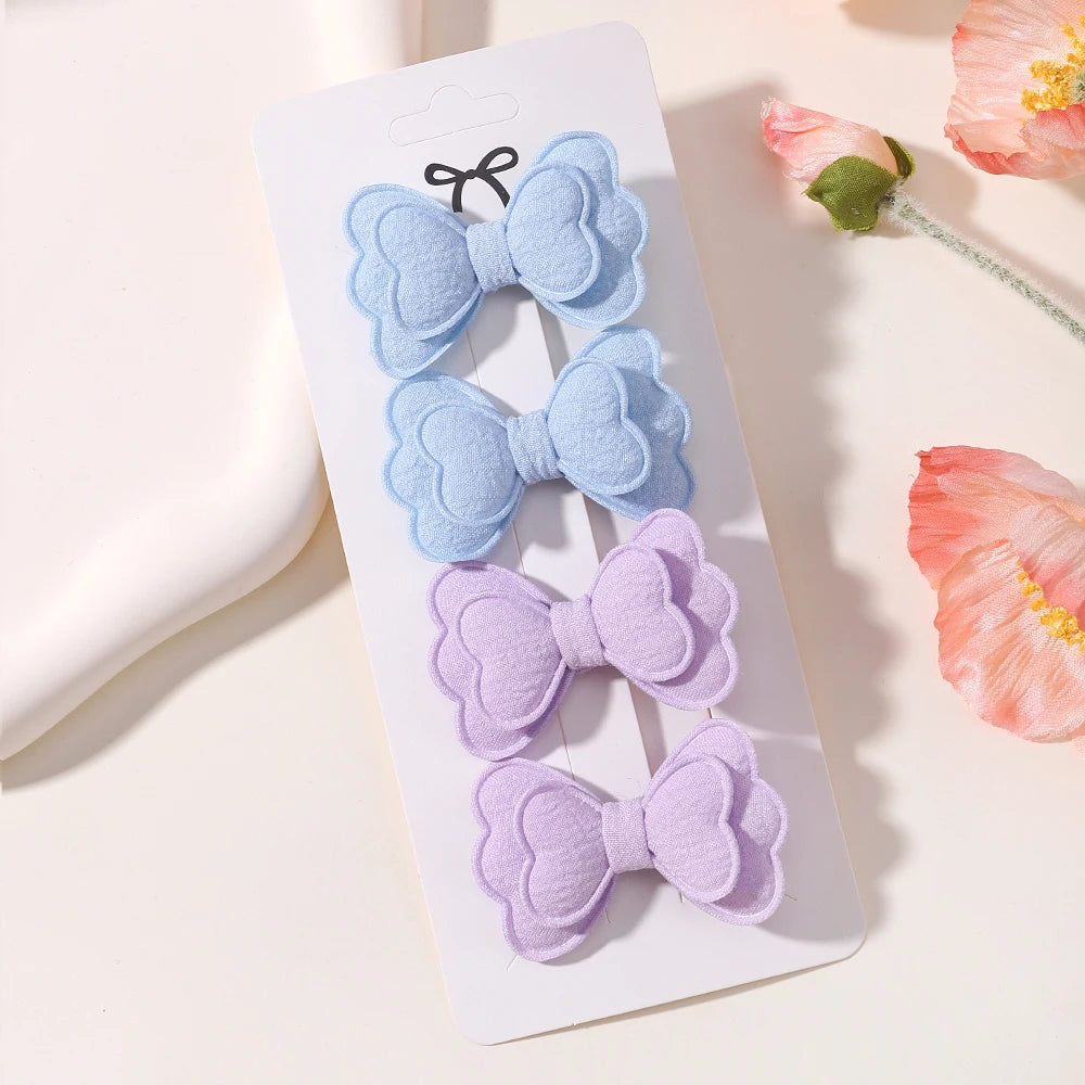 4Pcs/set Candy Colored Hair Clip Set for Girls Double Layered Bow Cute Bangs hair clip Cotton Safe Children's Hair Accessories