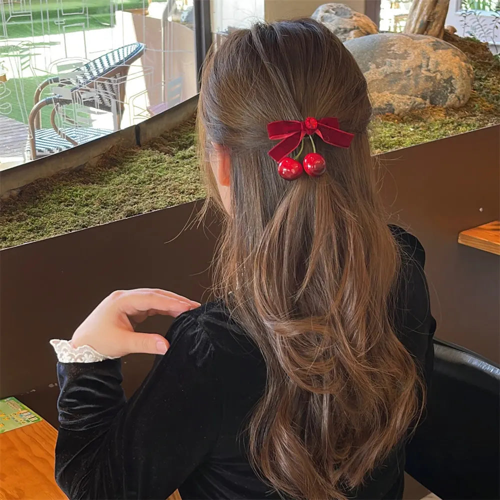 Pinces à cheveux en forme de nœud de cerise pour femme, élégantes, pour queue de cheval, douces et charmantes, accessoires pour cheveux