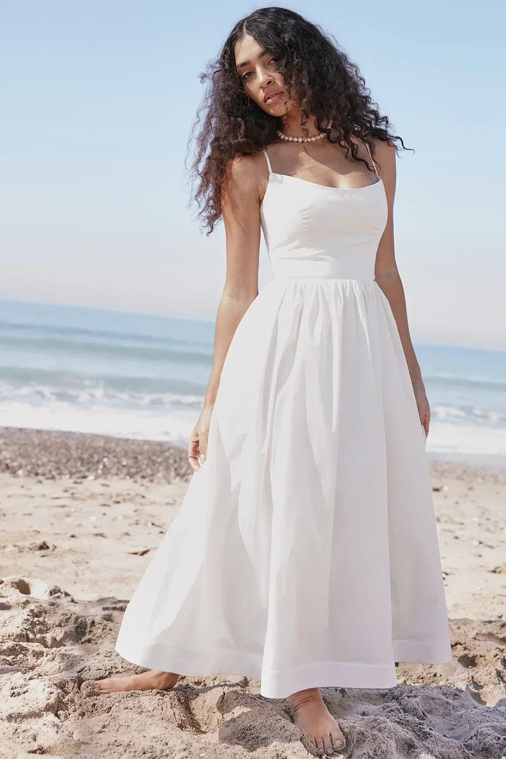 2025 Women's Dresses Pink Elegant and Pretty Midi White Vacation Dress Spaghetti Strap Beach Dress A Line Party Dresses