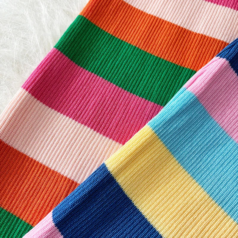 Chic Elastic Sexy Wrap Hips Maxi Long Dress Women Y2K Rainbow Knitted Bodycon Summer Dress Streetwear Ladies Outfits Sundress