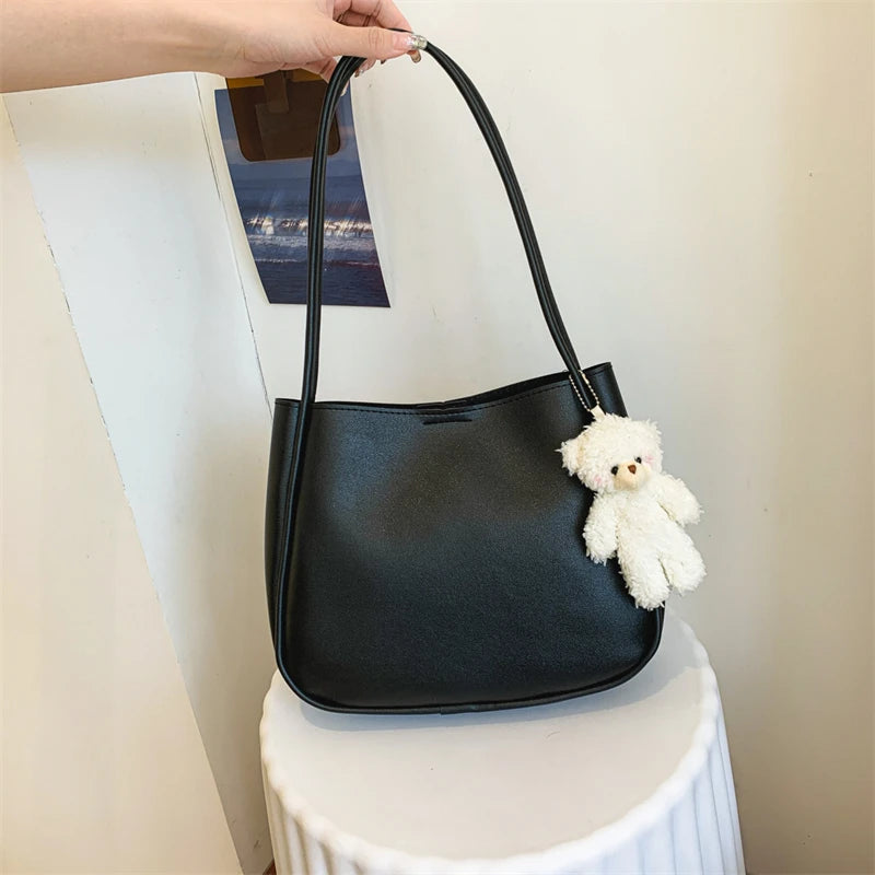 Summer PU Leather Women Shoulder Underarm Bags Totes Pure Color Casual Small Top-Handle Bags Handbags Purse Ladies Shoulder Bag