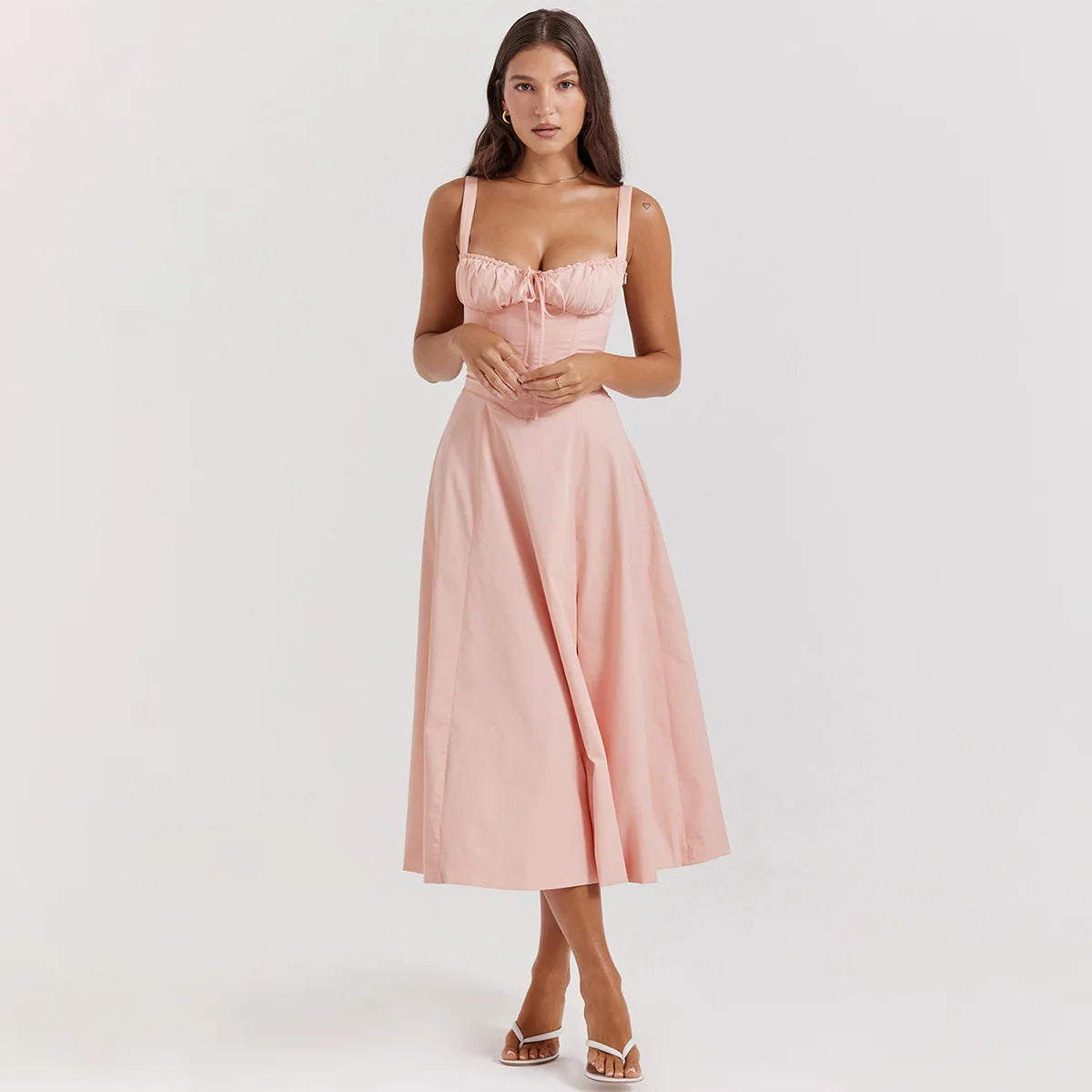 Mingmingxi – Robe d'été à imprimé floral, élégante, mi-longue, bretelles spaghetti, à lacets, coupe trapèze, décontractée, vêtements pour femmes, 2024