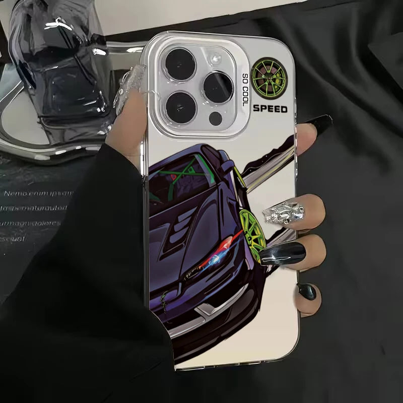 Fashionable Car Print Electroplate IMD Phone Case For Redmi 12 13C For Xiaomi Redmi Note 13 12 11 10 Pro Plus 12S 11S Hard Cover