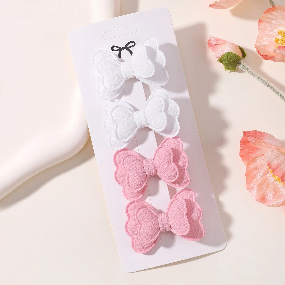 4Pcs/set Candy Colored Hair Clip Set for Girls Double Layered Bow Cute Bangs hair clip Cotton Safe Children's Hair Accessories