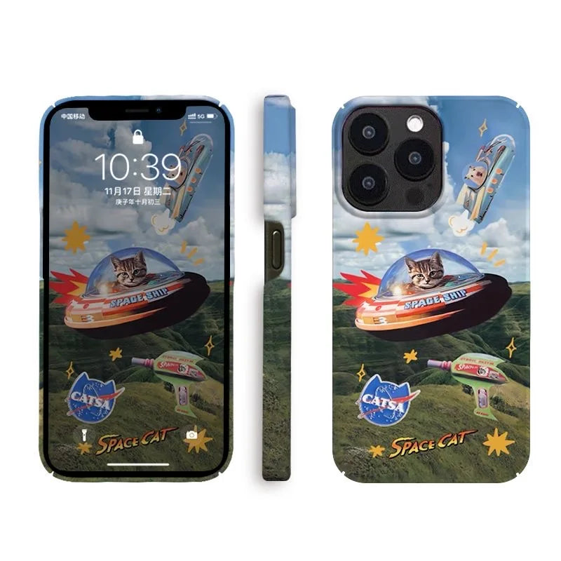 Ins Space Cat Blue Sky Magnetic Case for IPHONE 16 15PRO MAX 14 13 PRO 13 PRO MAX 15 15PLUS 12 Acrylic Hard Mobile Phone Cases