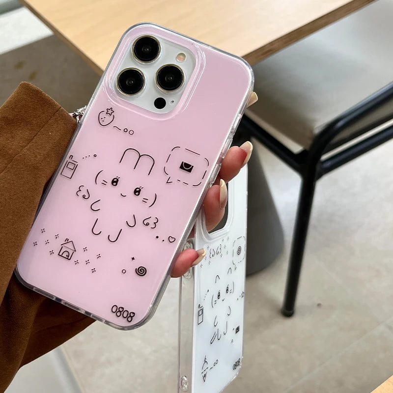 Korean Cute Line Rabbit Cat Cases suitable for iPhone 16 promax mobile phone case 15 Plus 14 iPhone xsmax mobile phone case