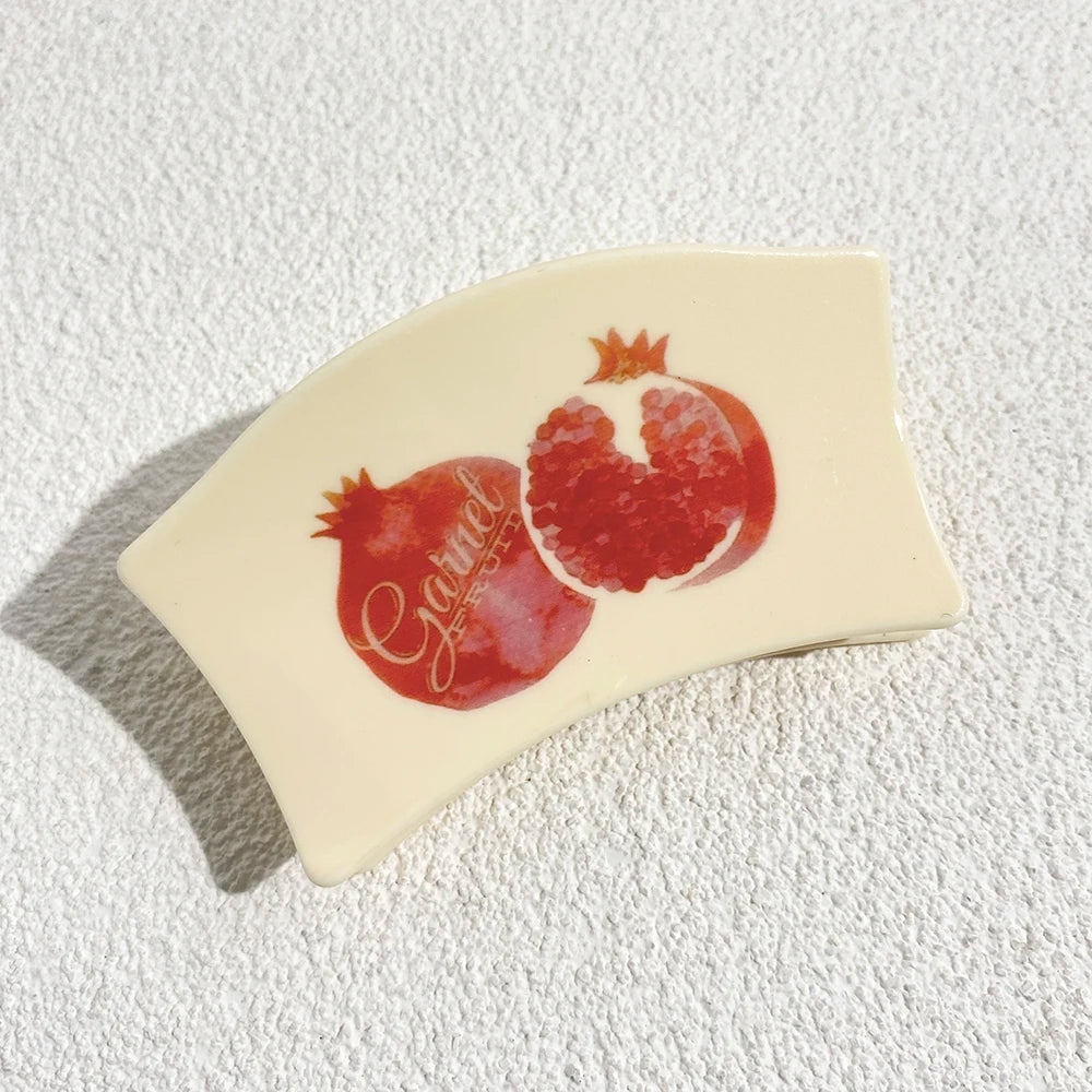 Pince à cheveux en plastique pour femme, motif géométrique irrégulier, cerise, ananas, chat, imprimé, fruits, accessoires de fête