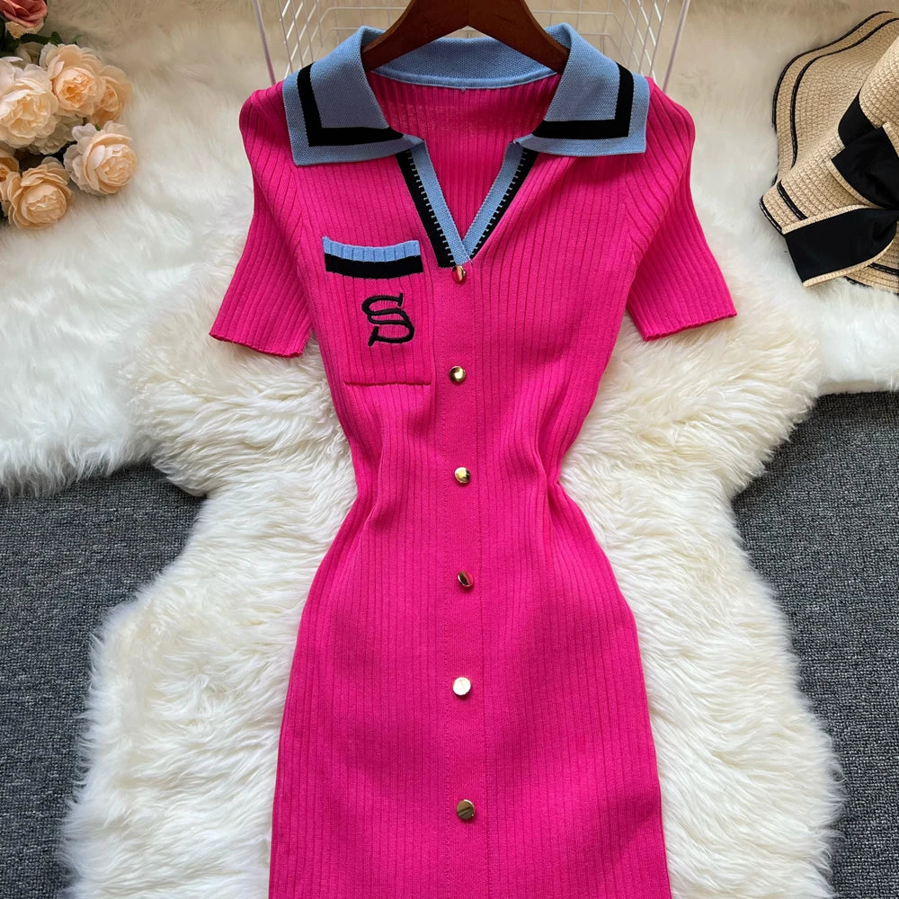 YuooMuoo – Robe d'été en tricot pour femme, nouvelle collection Y2K, longue robe moulante brodée, style streetwear, collection 2025