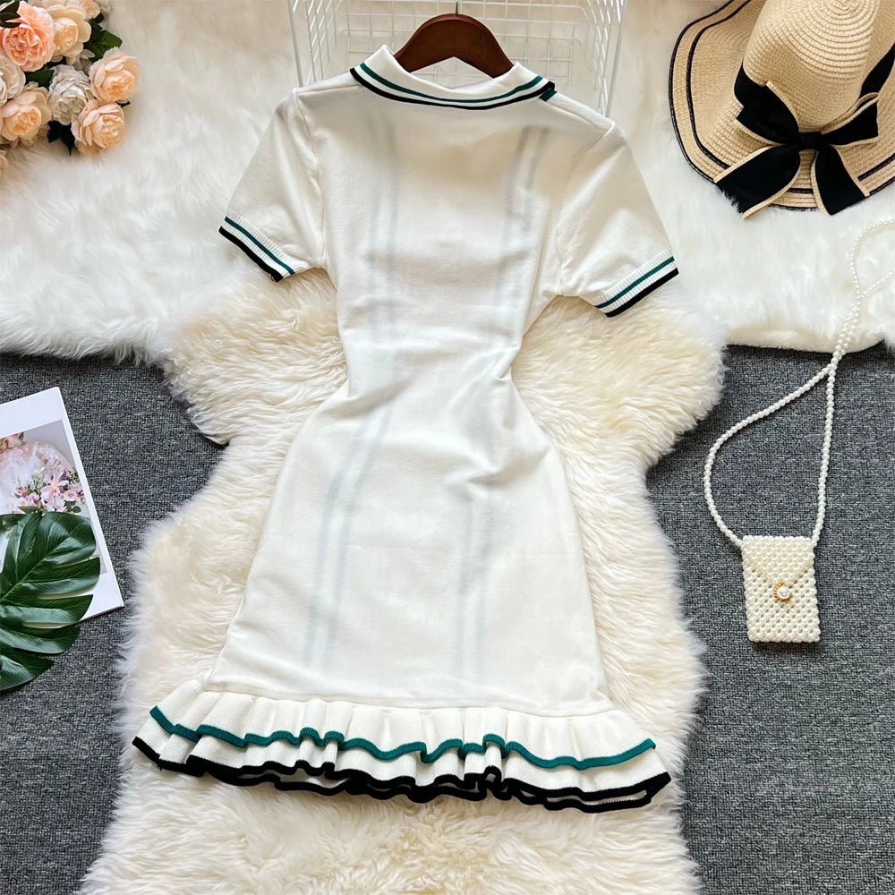 YuooMuoo – Mini robe tricotée tendance pour femme, tenue de soirée sexy et tendance, à volants, style streetwear