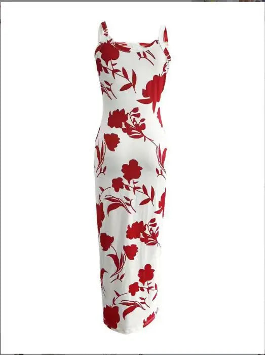 Printed Slim Sexy Spaghetti Strap Long Dresses Women Fashion Trendy Y2k Sleeveless Solid Skinny Bodycon Maxi Vestidos Summer New