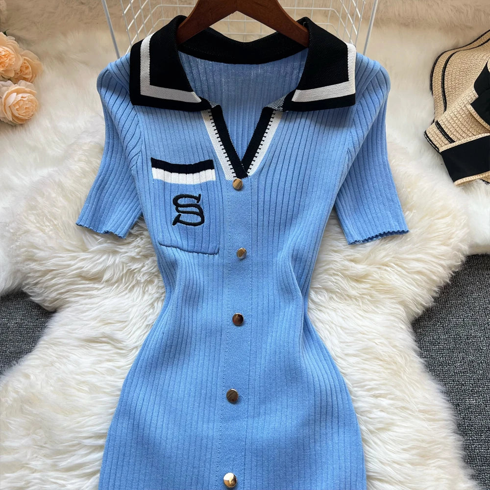YuooMuoo – Robe d'été en tricot pour femme, nouvelle collection Y2K, longue robe moulante brodée, style streetwear, collection 2025