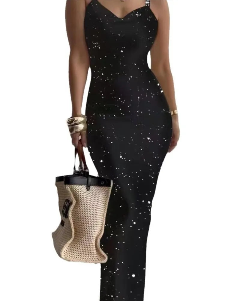 Printed Slim Sexy Spaghetti Strap Long Dresses Women Fashion Trendy Y2k Sleeveless Solid Skinny Bodycon Maxi Vestidos Summer New