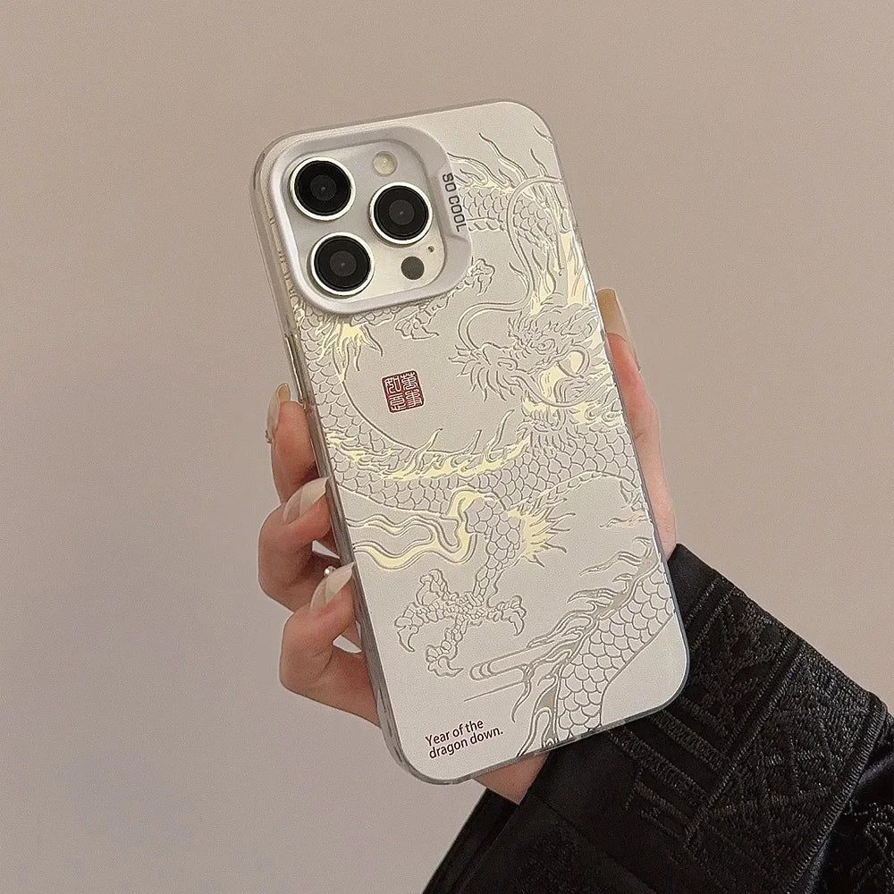 for iPhone 16 15 Pro Max 11 12 13 Mini 14 XS MAX XR 7 8 Plus Acrylic Phone Case Dragon Totem Shockproof Screen Protector Casing