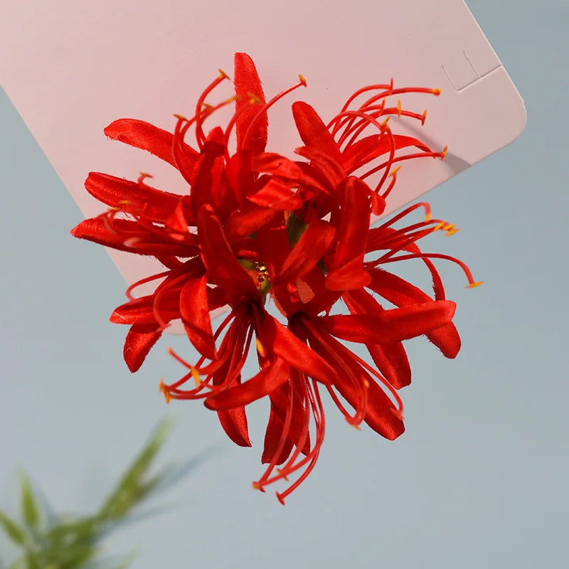 Chinese Hanfu Hair Accessories Red Flower Long Tassels Hair Clip Hairpins Barrettes Vintage Dress Accessories Headwear Jewelry