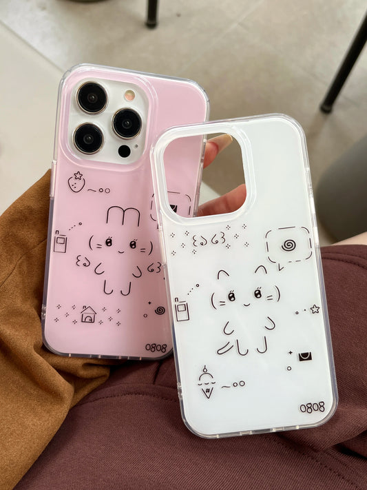 Korean Cute Line Rabbit Cat Cases suitable for iPhone 16 promax mobile phone case 15 Plus 14 iPhone xsmax mobile phone case