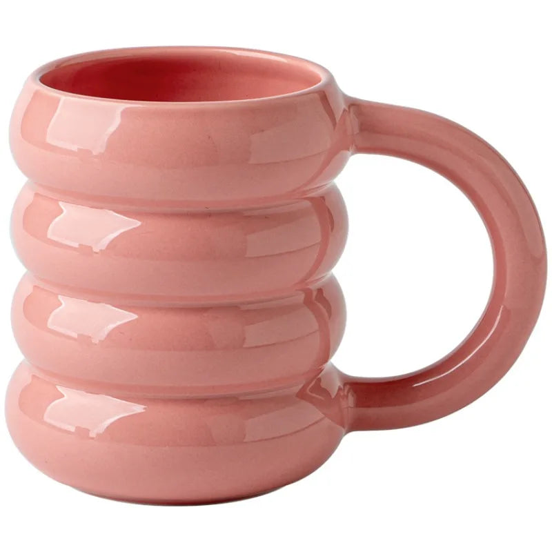Pink Donuts High-value Ceramic Cups, Creative Coffee Milk Cups, Household Large-capacity Water Cups, Couple Mugs