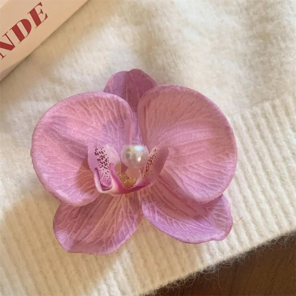 Pince à cheveux en forme de fleur d'orchidée rose, ornement pour cheveux, accessoires pour cheveux, barrettes bohèmes, barrettes latérales, coiffe, épingle à cheveux en forme d'orchidée