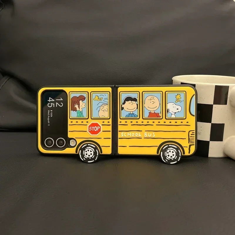 3D Cute Cartoon Peanuts Snoopy Charlie Brown Phone Case For Samsung Galaxy Z Flip 5 Soft Silicone Back Cover For Z Flip 3 4