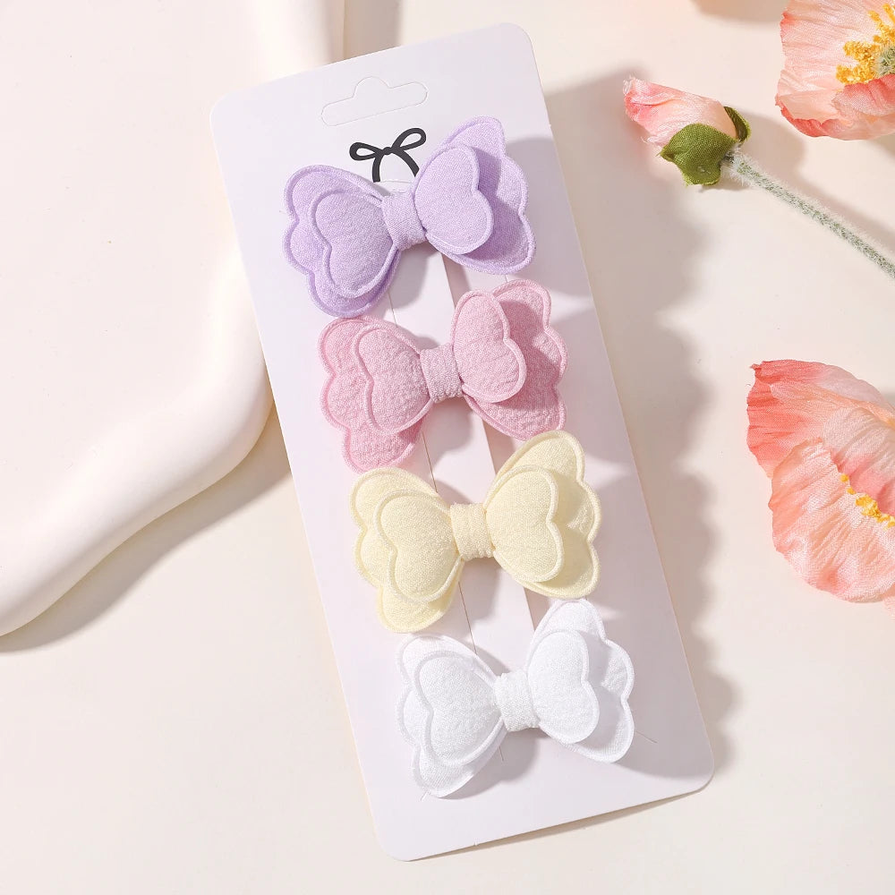 4Pcs/set Candy Colored Hair Clip Set for Girls Double Layered Bow Cute Bangs hair clip Cotton Safe Children's Hair Accessories