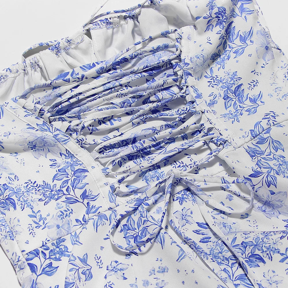 Mingmingxi – Robe d'été à imprimé floral, élégante, mi-longue, bretelles spaghetti, à lacets, coupe trapèze, décontractée, vêtements pour femmes, 2024