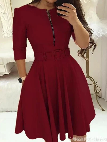 Bodycon Dress Woman Streetwear 2023 Autumn and Winter Elegant Zippered Medium with Waistband Long Sleeved Printed Dresses Y2k