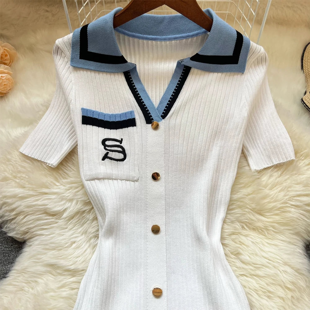 YuooMuoo – Robe d'été en tricot pour femme, nouvelle collection Y2K, longue robe moulante brodée, style streetwear, collection 2025