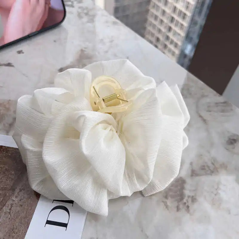Summer Sweet Mesh Tulle Big Bow Hair Claw Clips for Women Solid colors Elegant Bowknot Ponytail clip New Headdress Accessories