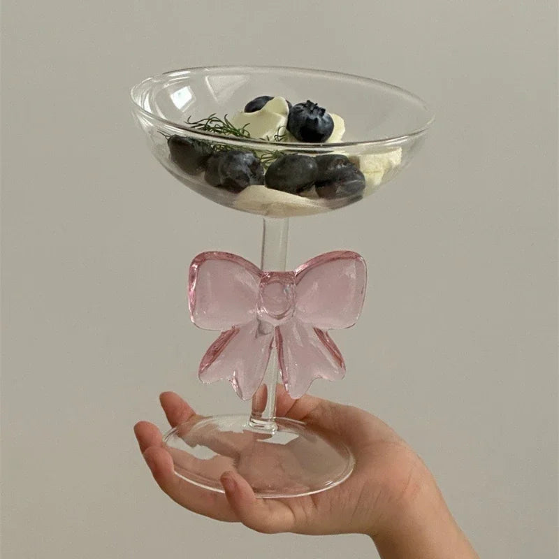 Tasse à café en verre rose résistant à la chaleur avec grand nœud, jolie tasse à glace pour boissons froides, légère et luxueuse, cadeau idéal