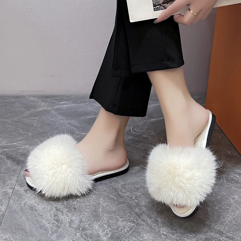 Chaussons d'hiver en fourrure rose pour femme, style kawaii, élégants, confortables et doux, à petit prix