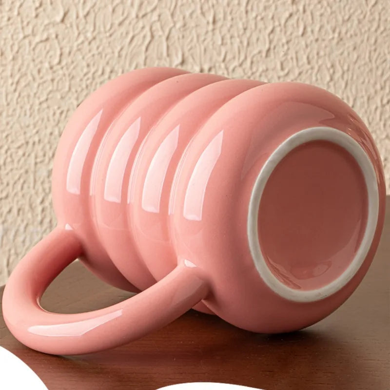 Pink Donuts High-value Ceramic Cups, Creative Coffee Milk Cups, Household Large-capacity Water Cups, Couple Mugs