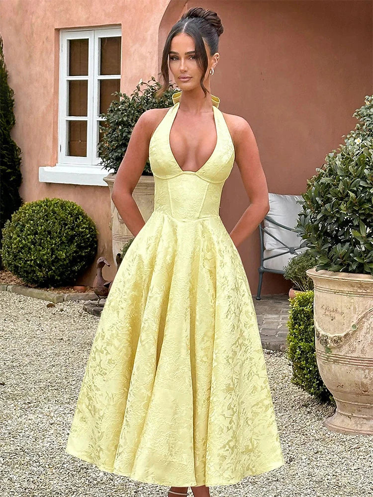 Sexy embroidered deep V-waist dress with elegant ladylike style cross-border new sleeveless women's dress Y2K clothing