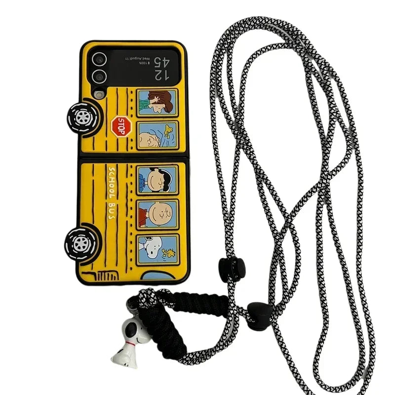 3D Cute Cartoon Peanuts Snoopy Charlie Brown Phone Case For Samsung Galaxy Z Flip 5 Soft Silicone Back Cover For Z Flip 3 4