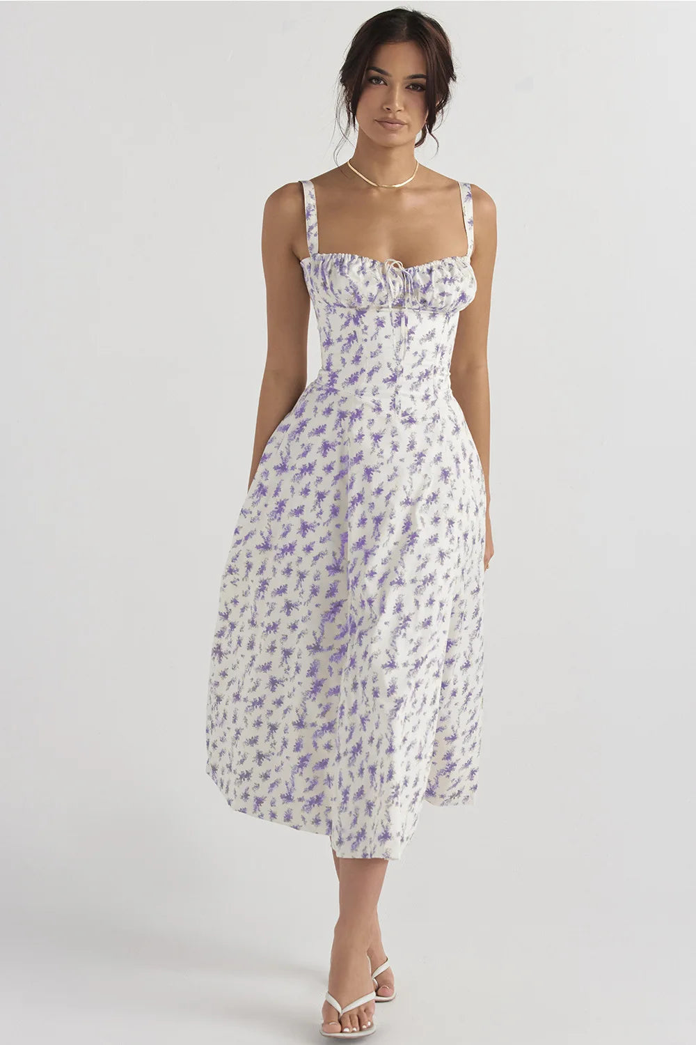 Floral Printed Women Dress Summer Elegant Solid Slim Sleeveless Slip Female Side Split Waist Lady A-line Robe Sexy White Dresses