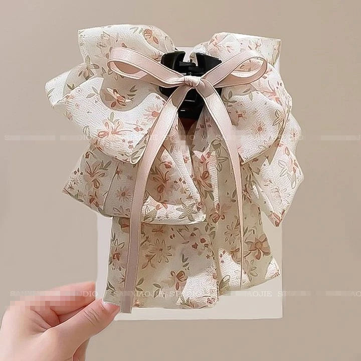 New Elegant Women Large Bow Hair Claw Chiffon Big Bowknot Stain Bow Barrettes Hairpin Women Color Ponytail Clip Hair Accessories