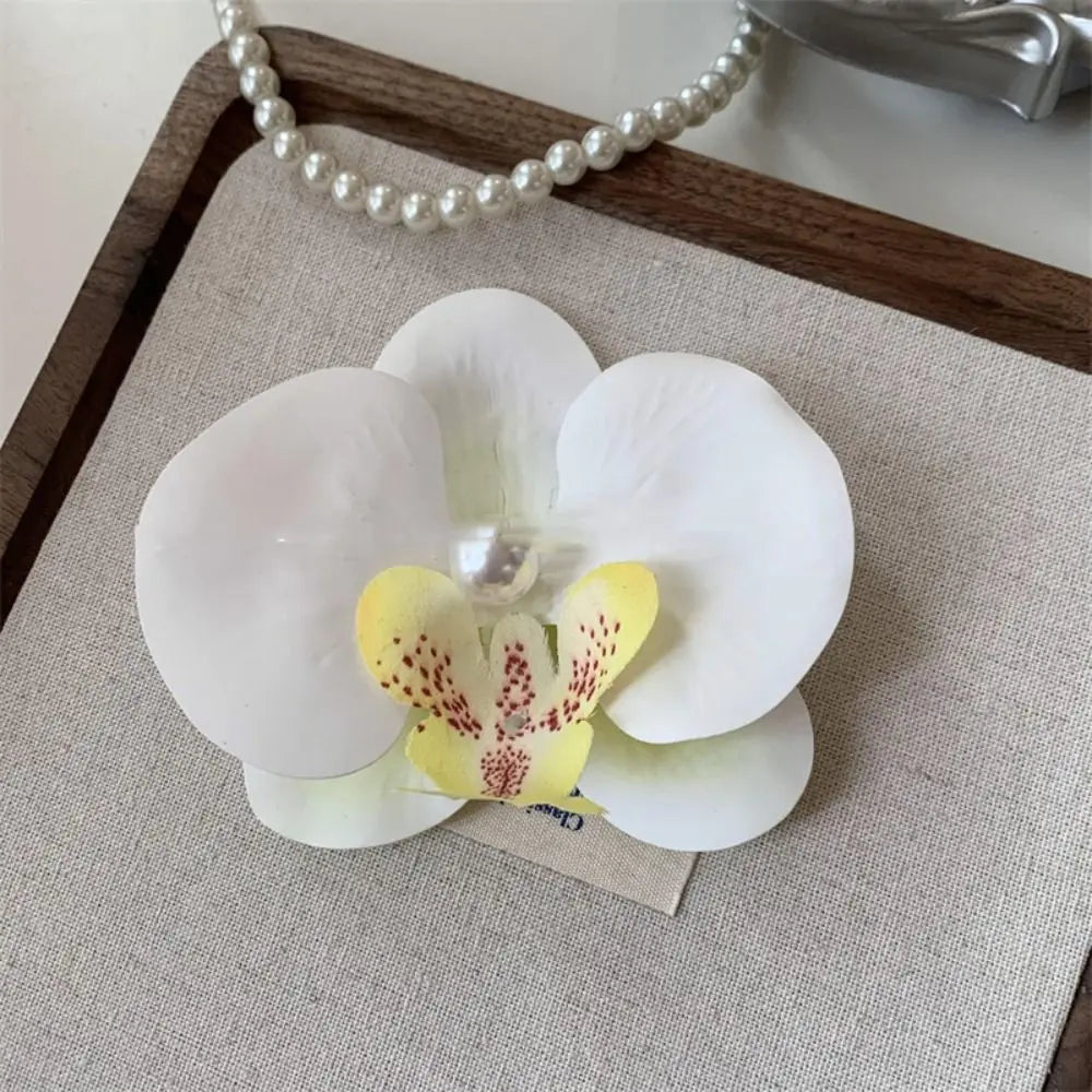 Pince à cheveux en forme de fleur d'orchidée rose, ornement pour cheveux, accessoires pour cheveux, barrettes bohèmes, barrettes latérales, coiffe, épingle à cheveux en forme d'orchidée