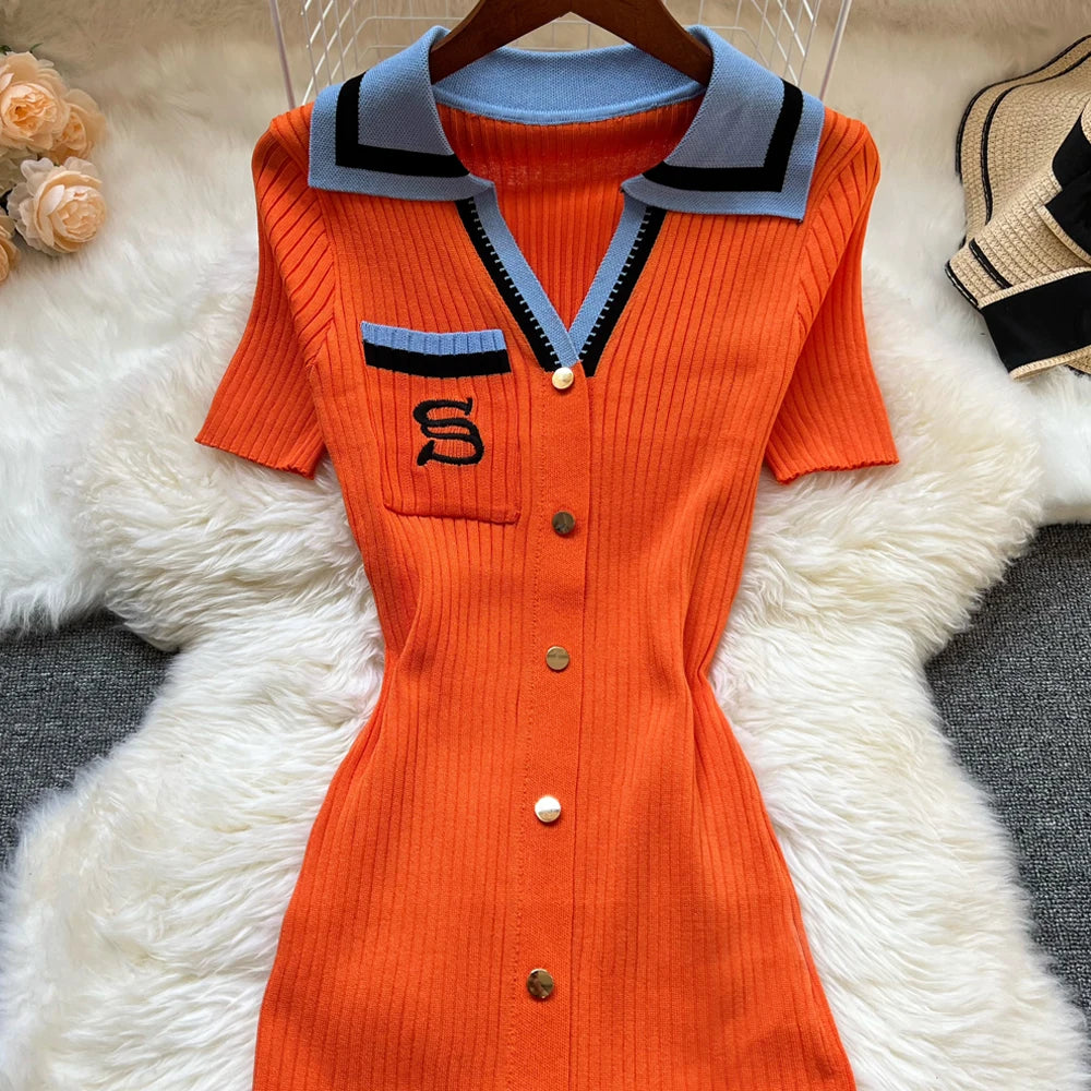 YuooMuoo – Robe d'été en tricot pour femme, nouvelle collection Y2K, longue robe moulante brodée, style streetwear, collection 2025