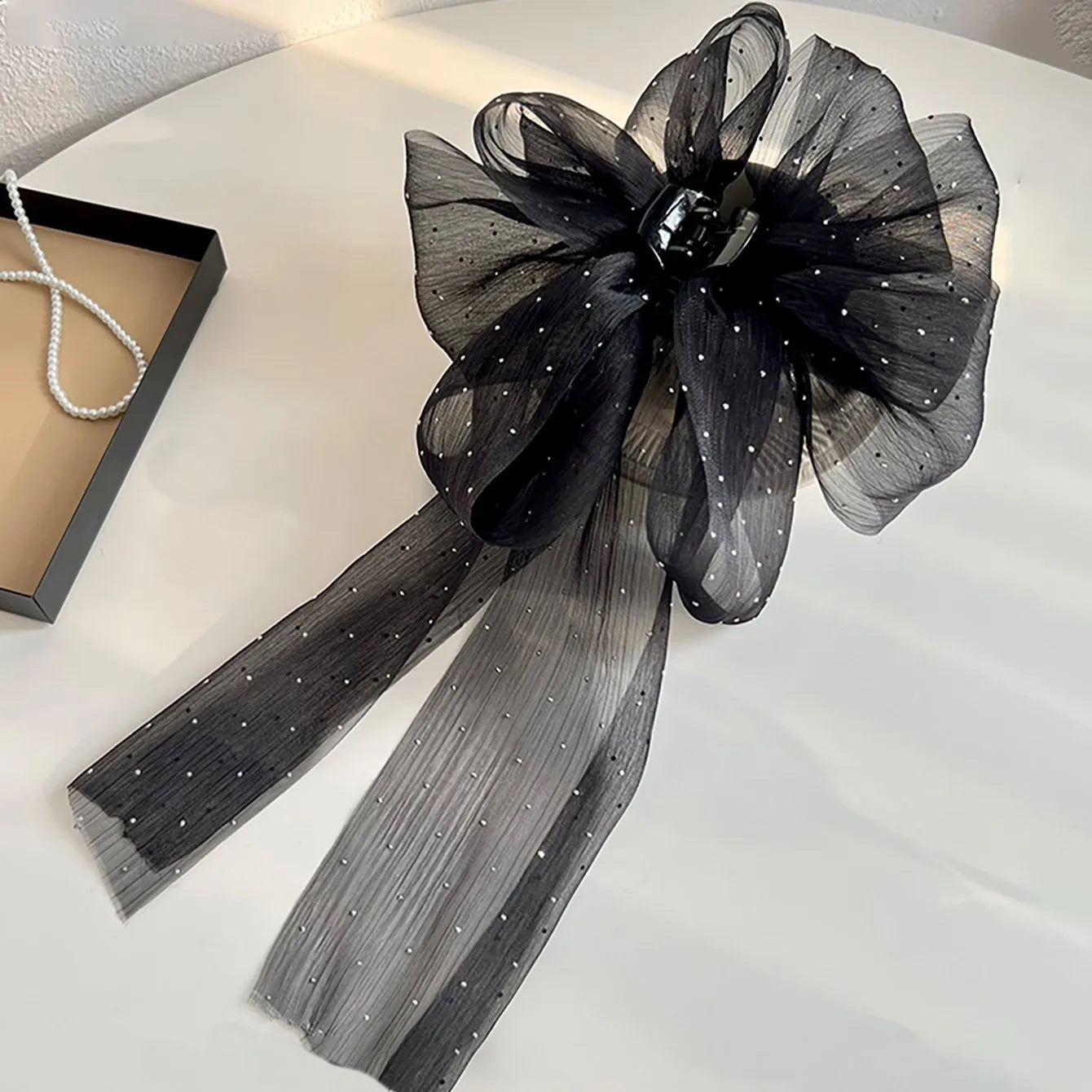 Summer Sweet Mesh Tulle Big Bow Hair Claw Clips for Women Solid colors Elegant Bowknot Ponytail clip New Headdress Accessories