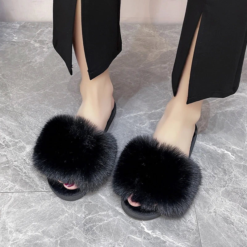 Chaussons d'hiver en fourrure rose pour femme, style kawaii, élégants, confortables et doux, à petit prix