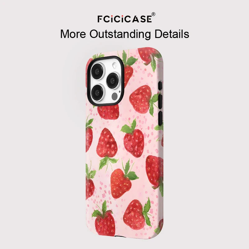 Cute Strawberry Pattern Case For iPhone 12 13 11 14 15 Plus 16 Pro Max Luxury 2 in 1 Magnetic Double-layer PC Back Cover